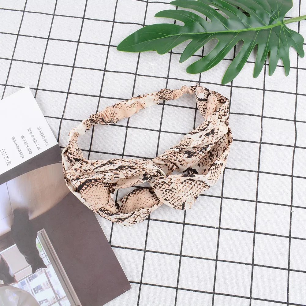 

Fashion Women Occident Headband Girl's Snake Printed Hairband Lady's Cross Wild Hair Accessories Headwrap Bandage