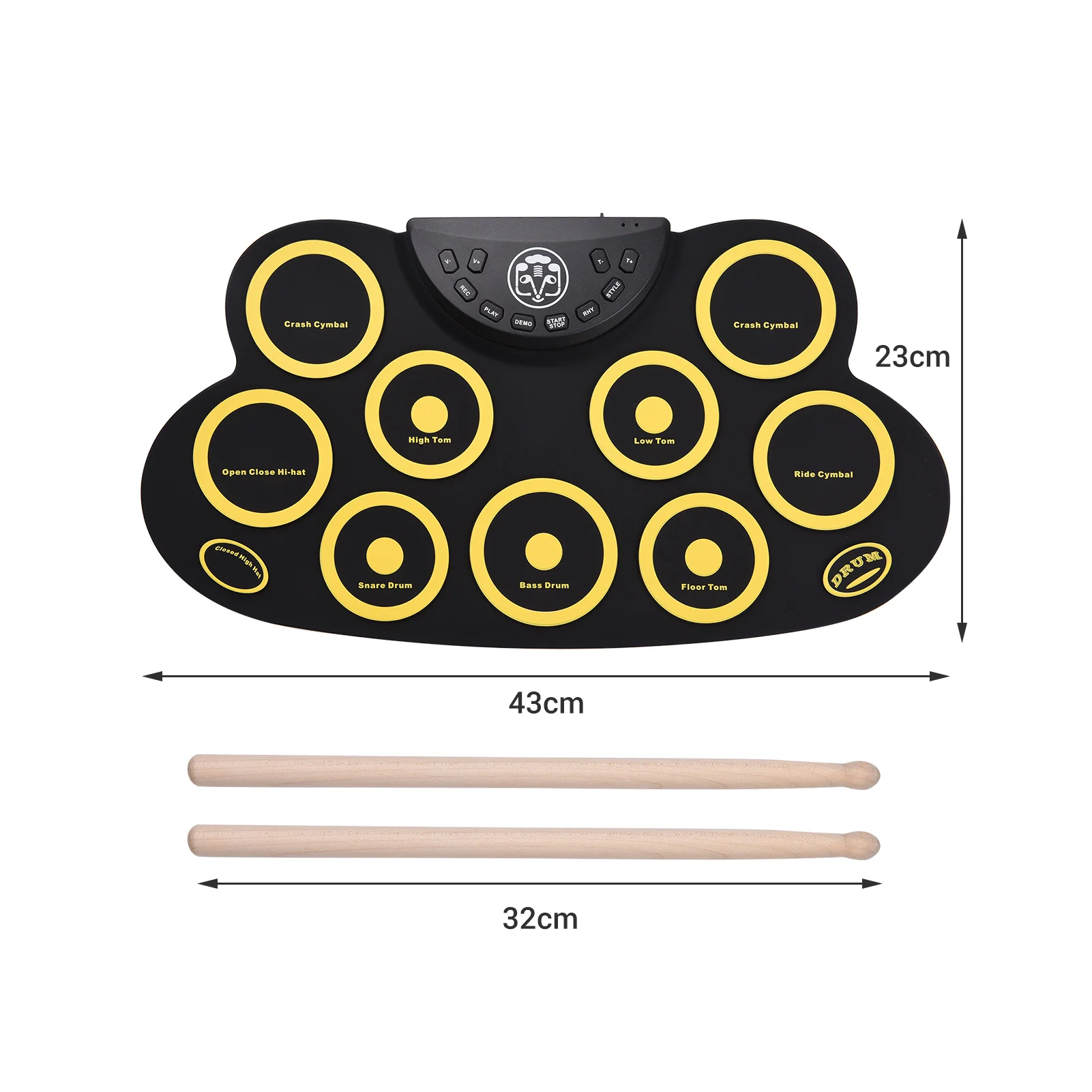 

Portable Roll-up Electronic Drum Pad Silicon Digital Drum 9 Demo Songs 10 Rhythms Record 3.5mm Microphone Input Headphone Set