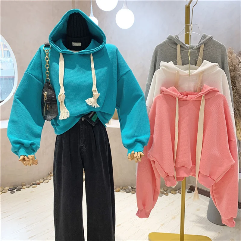 

New Women's Clothing 2021 Autumn Short Sweater Long Sleeve Hooded Loose Coat