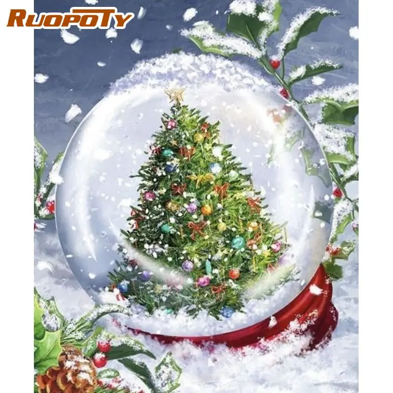

RUOPOTY Frame Diy Painting By Numbers Acrylic Wall Art Picture Glass Ball Christmas Tree Coloring By Numbers For Diy Gift Artwor
