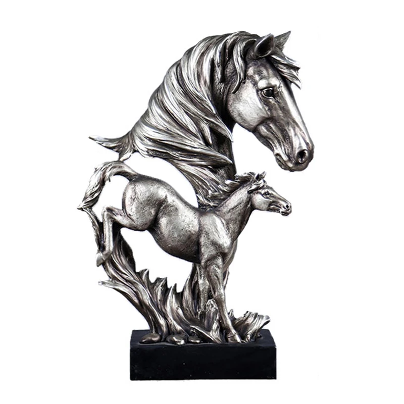 

Home Decorations Antique Silver Horse Sculpture Resin Feng Shui Statue Living Room Display Furnishings Business Gifts Ornaments