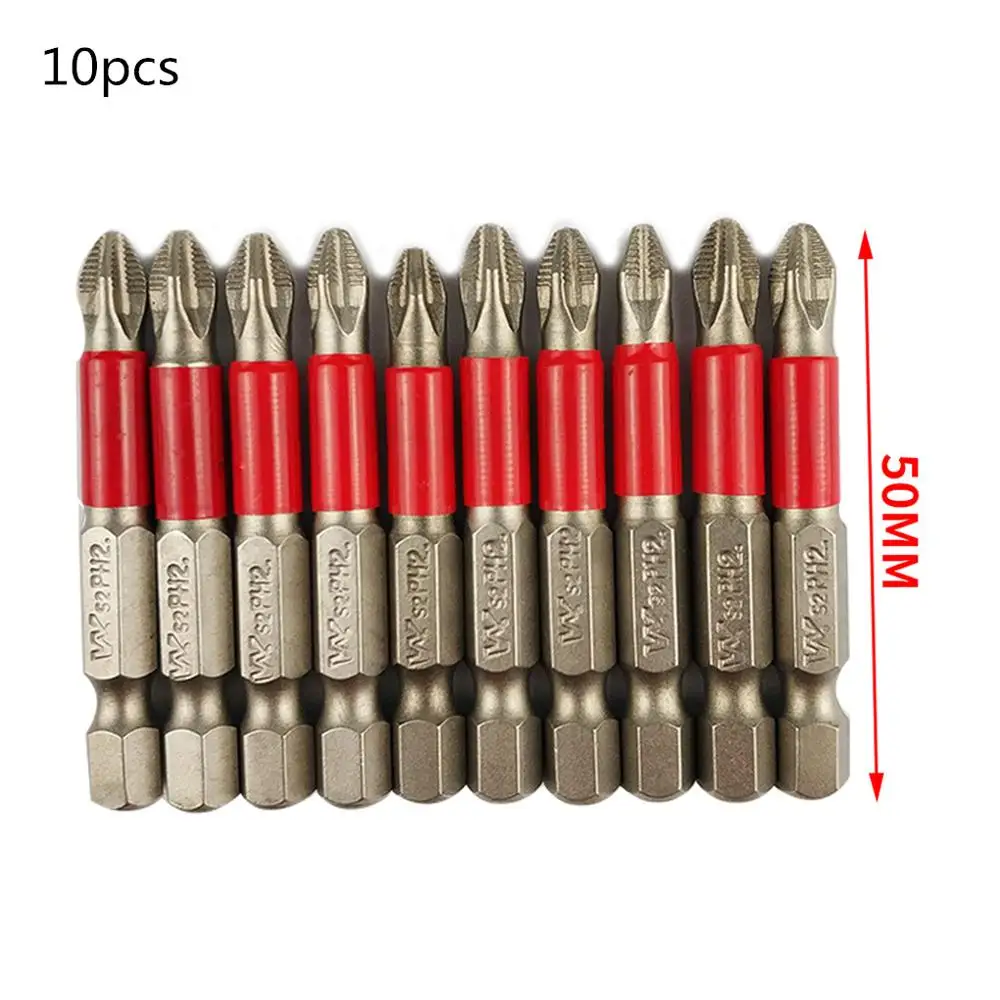 10 шт. Биты Phillips с шестигранным хвостовиком Нескользящие для отвертки магнитные