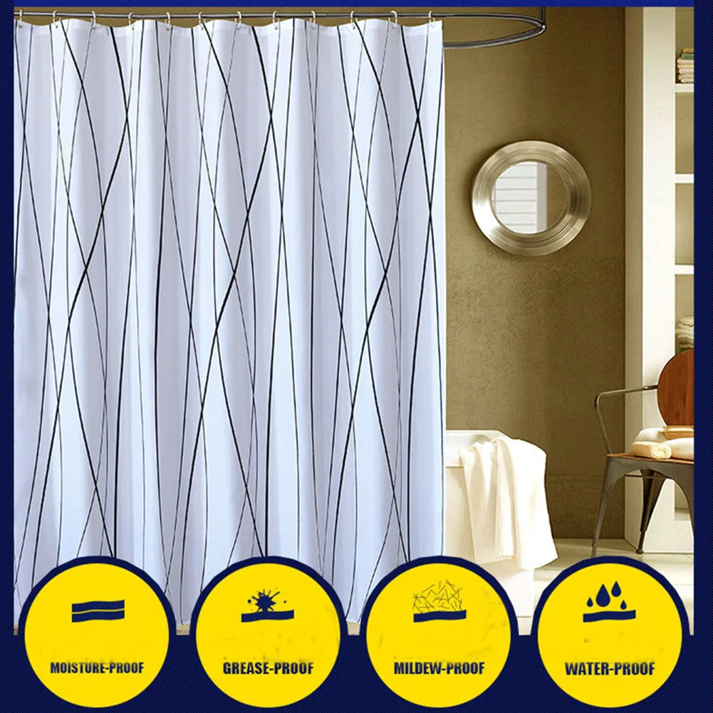 Black Line Simple Polyester Thick Waterproof Mildew Bathroom Hotel Shower Curtain 180x200cm Bath | Дом и сад