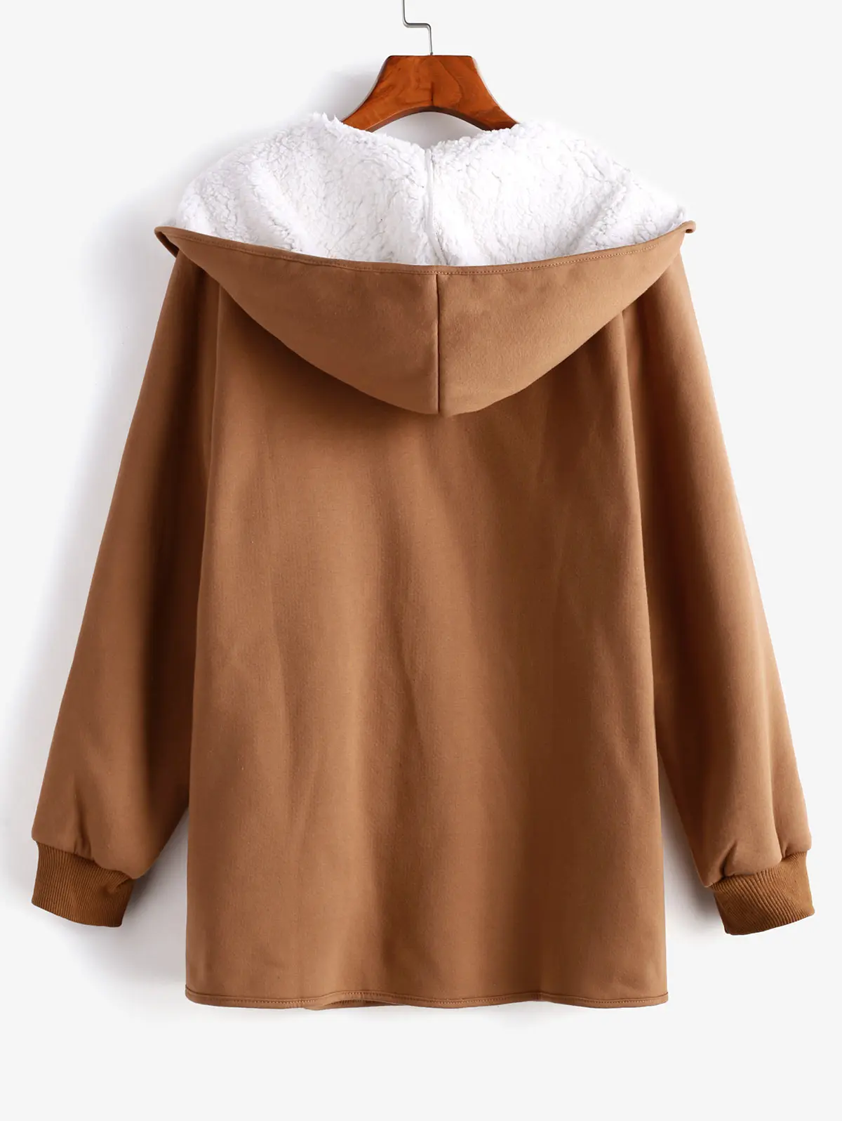 Женское пальто с капюшоном на меховой подкладке длинным рукавом | Женская одежда