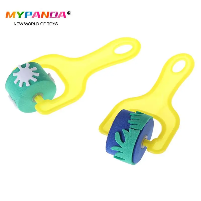 4Pcs/set Sponge Brush Roller Pattern Plastic Handle Paint Brushes DIY Graffiti Painting Drawing Tools Children Kids Stationery | Игрушки и