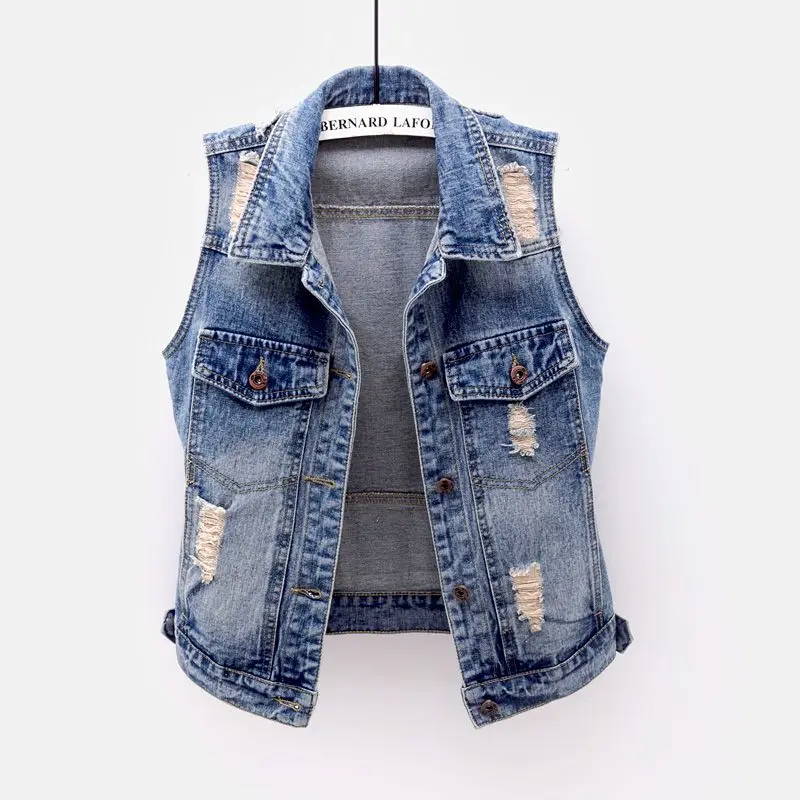 

Single-breasted Denim Vest Jacket 2020 Spring Summer Sleeveless Vintage Women Jeans Jacket Plus size Female Short Casual Tops