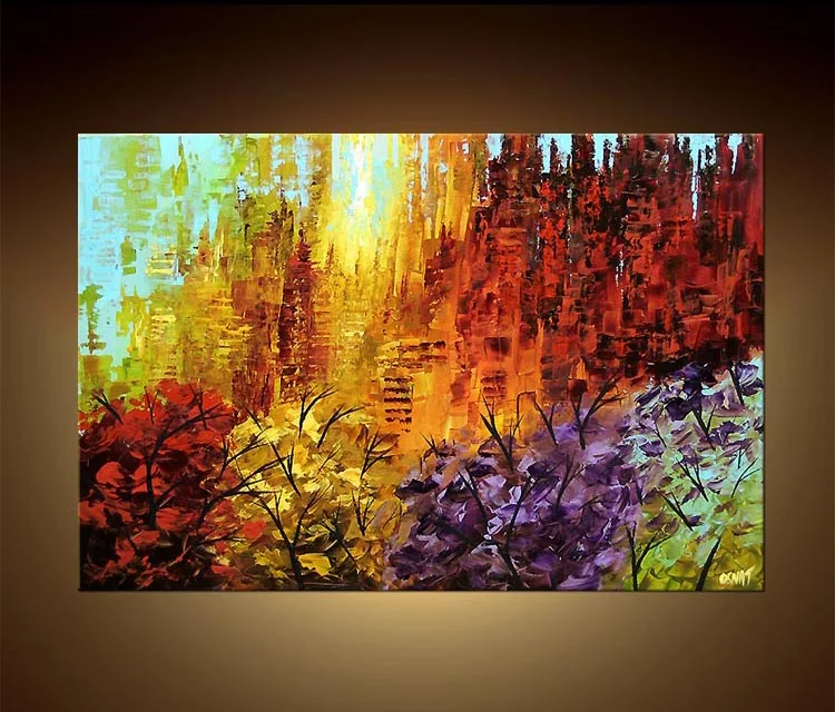 Ручная роспись современный пейзаж масляная живопись холст красный желтый
