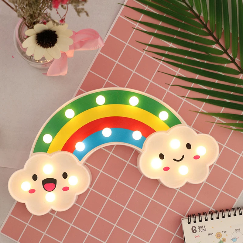 Cute Rainbow Lamp LED Night Light Battery Power Kids Bedroom Lighting Home Party Decor Children Baby Xmas Gift | Лампы и освещение