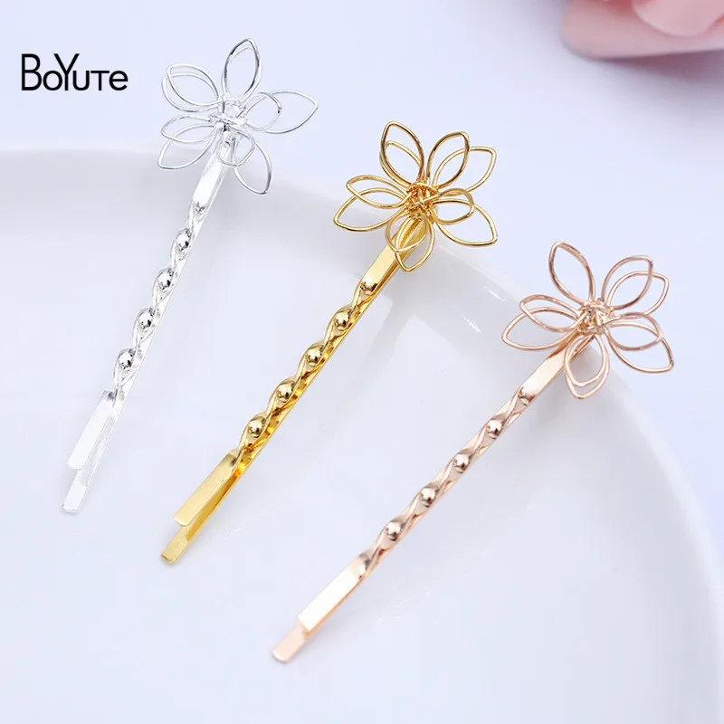 

BoYuTe (20 Pieces/Lot) 20MM Five-petal Flower Welding 55*2MM Hairpin Factory Direct Wholesale Vintage DIY Hair Accessories