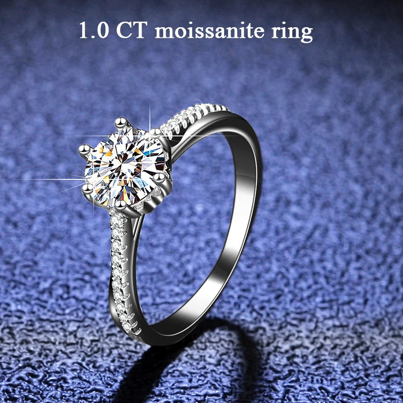 

1CT Moissanite Engagement Rings 14K White Gold Plated Sterling Silver Promise Ring 0.28CT Half Eternity Stackable Bridal Sets