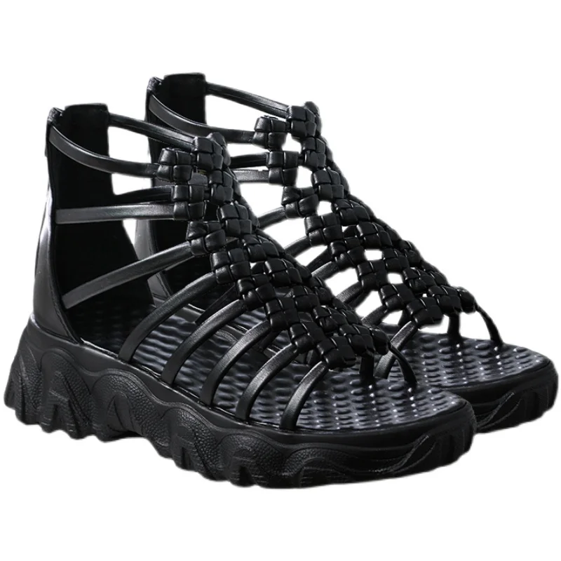 

Summer Trend Woven Thick-Soled Non-Slip Wear-Resistant Ladies Sandals Fashion Cm Zipper Waterproof Platform Open-Toed Sandals.