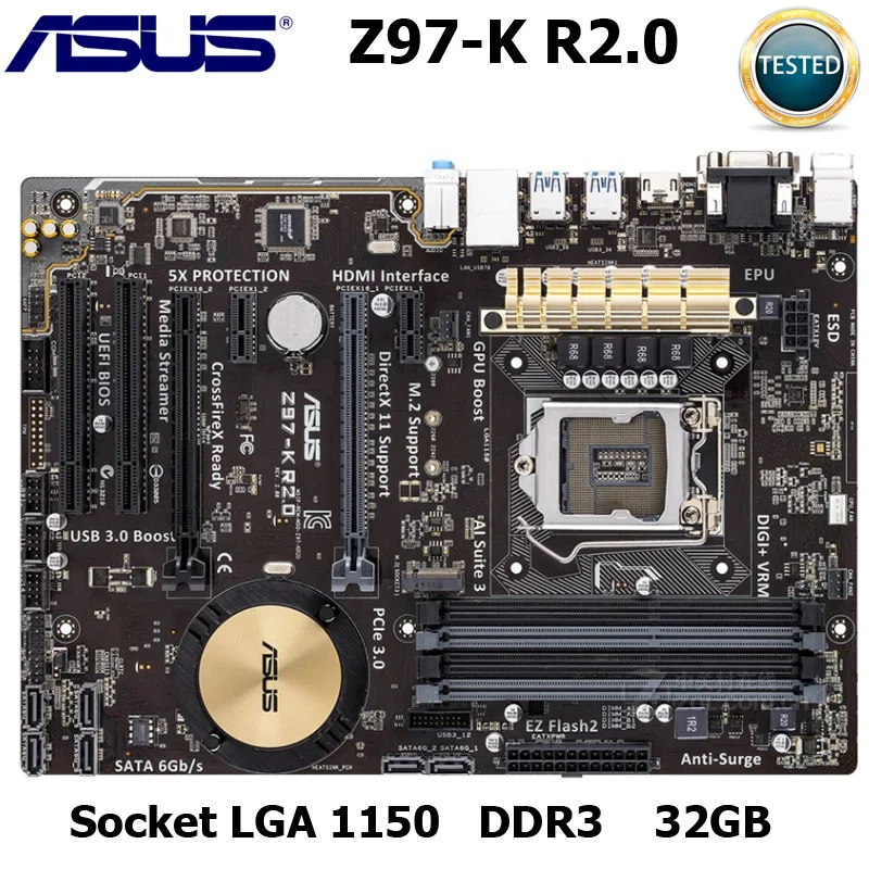 ASUS Z97 K R2.0 оригинальная материнская плата доски LGA 1150 DDR3 i7 i5 i3 Процессор 32G SATA3 USB2.0