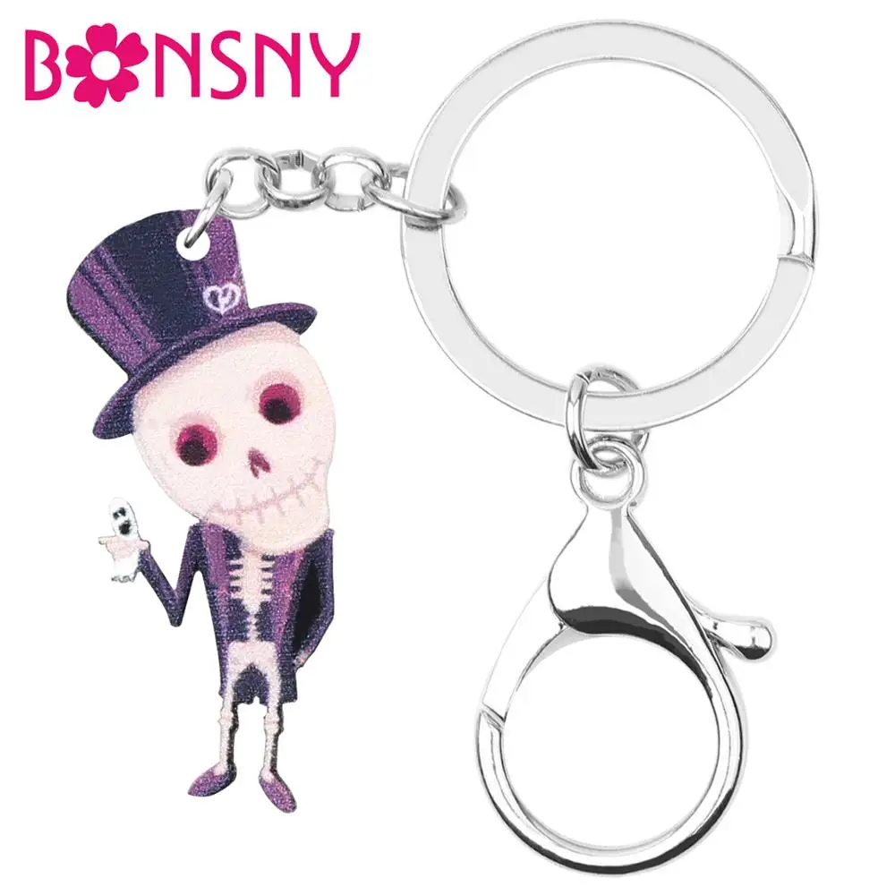 Bonsny акриловый брелок для ключей в виде шапки Хэллоуина Черепа скелета