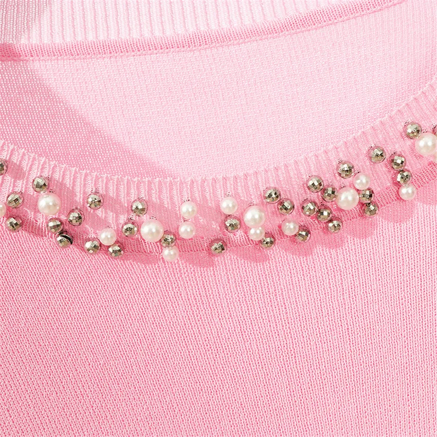 Женская футболка с бусинами и жемчужинами элегантная брендовая летняя рукавами