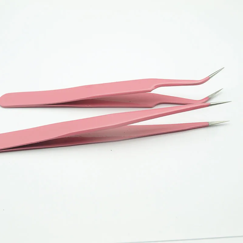 EasyNail 2PCS Pink Straight & Curved Tweezer For Eyelash Extensions Nail Art Nippers Hot Sell.