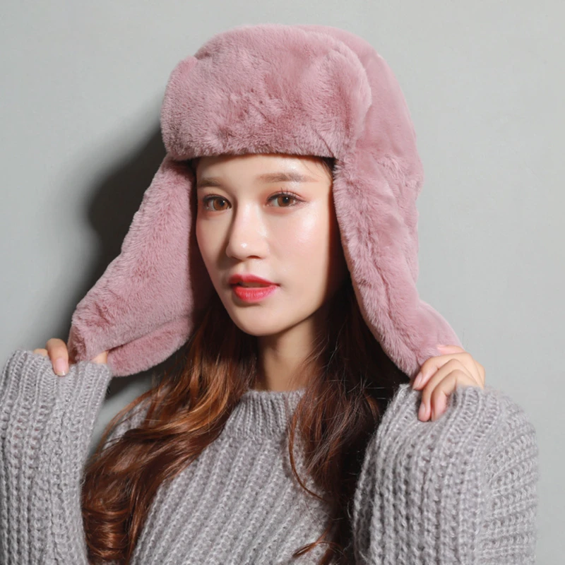 

Thick Plush Bomber Hat Warm Winter Hat For Men Women Trapper Trooper Hats Ear Protect Russian Snow Caps Earflap Bonnet