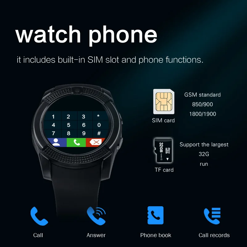Bluetooth Смарт часы телефон с камерой Sim TF карта Android SmartWatch телефонный звонок браслет