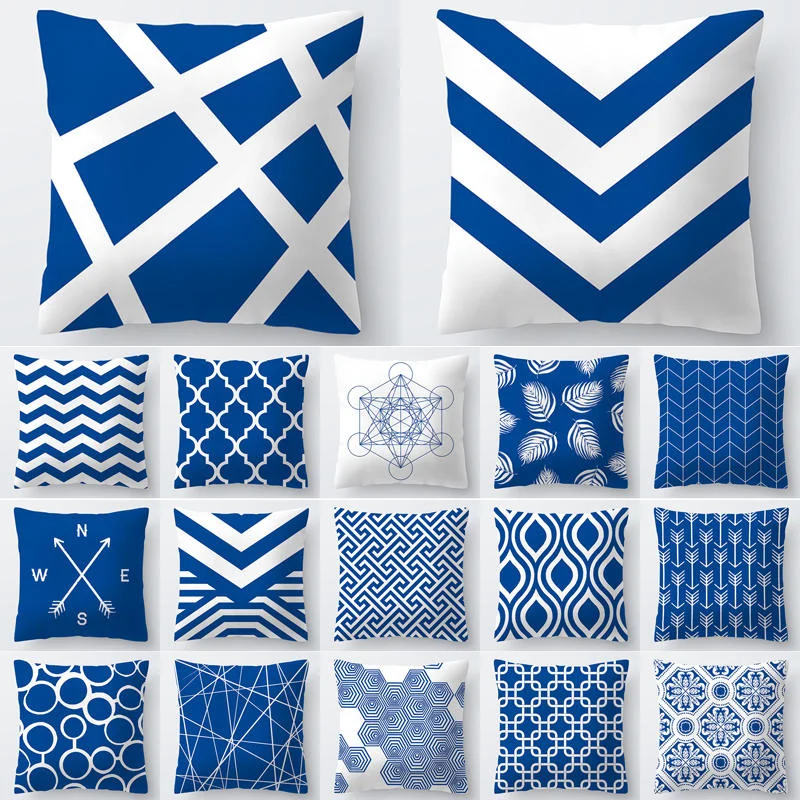 

Pillow Case 45*45 Cushion Cover Geometric Blue Polyester Cushions for Sofa Throw Pillow Covers Home Decor Pillow Cover 40556-2