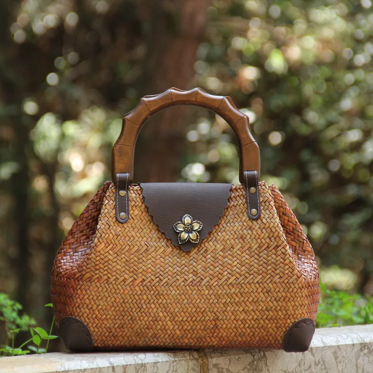 

Woven Handbag Rattan Bag Straw Bag Leisure Holiday Wooden Leisure Handbag Handbags Women Bags
