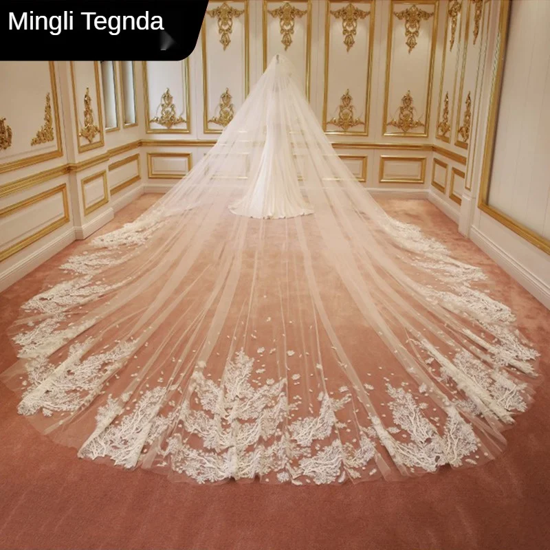 

Mingli Tengda Bride Lace Wedding Bridal Veil With Comb Headdress Wedding Veils 2 Layers Super Xiansen Long Tail Accesorios Mujer