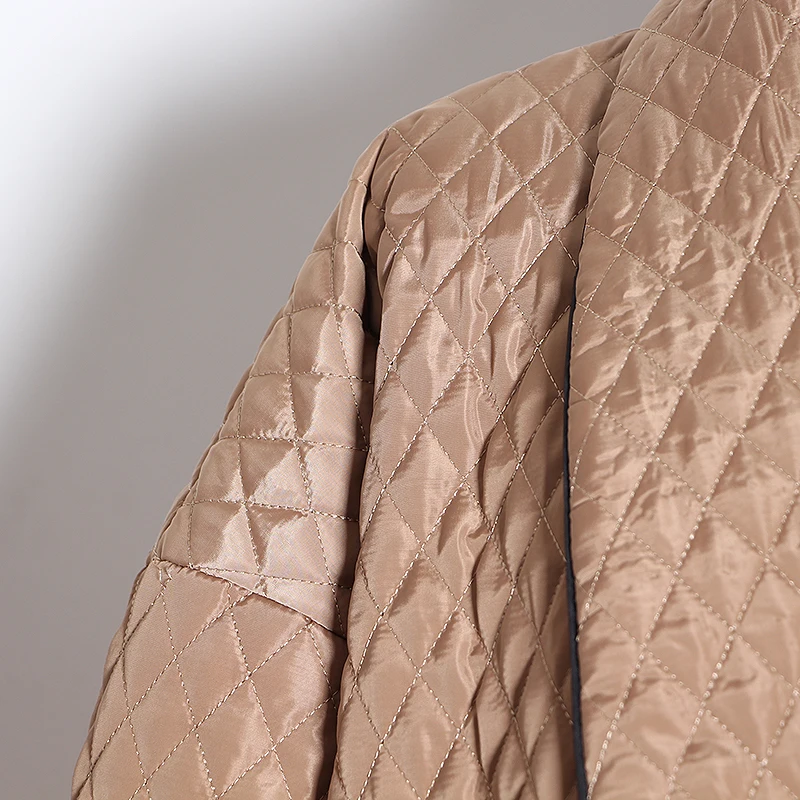 TWOTWINSTYLE Argyle хлопковое пальто для женщин, воротник с лацканами, фонарь, длинный рукав, Свободная Женская парка, одежда, Зимняя мода, новинка