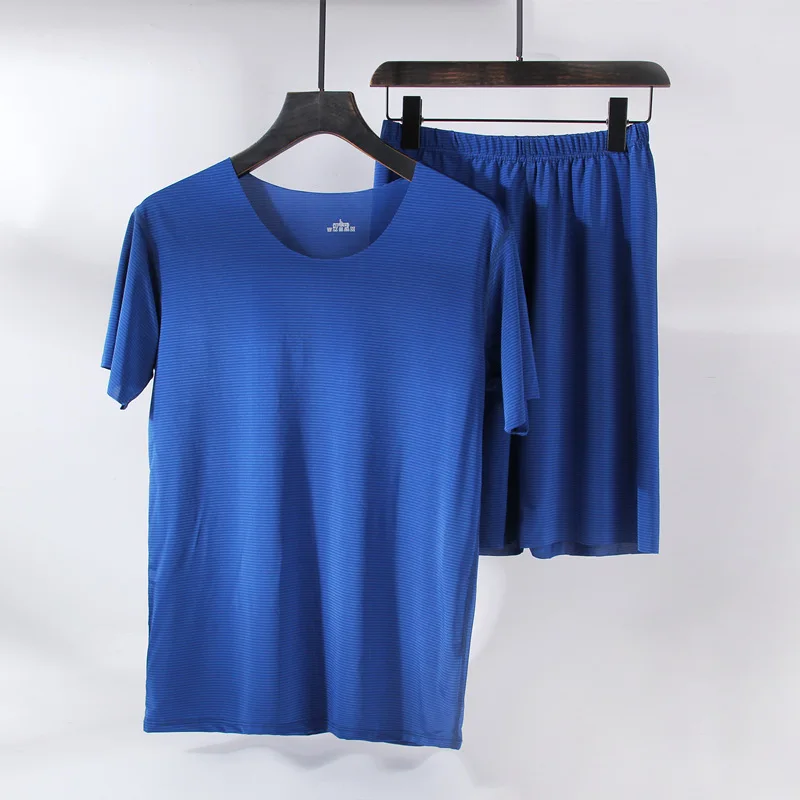 Пижама Мужская шелковая однотонная тонкая с коротким рукавом - купить по