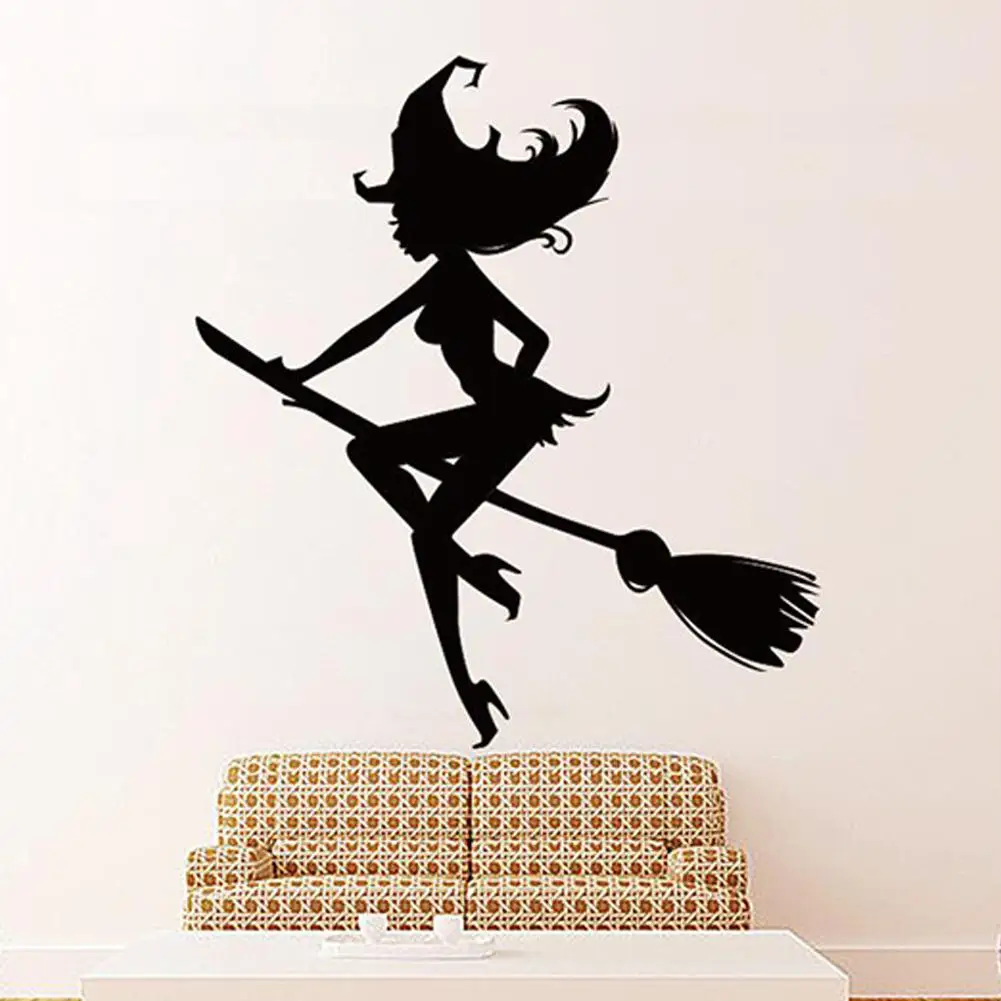 Наклейка на стену Хэллоуин летучая мышь метла ведьмы украшения стен ПВХ 60x60 см