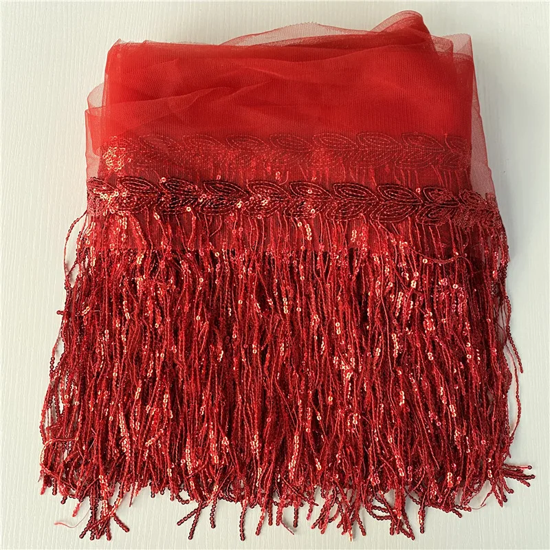

20cm Wide Beautiful Mesh Sequins Fringe Tassels Lace Ribbon Trim Latin Dance Clothing Accessories DIY Curtain Stage Performance