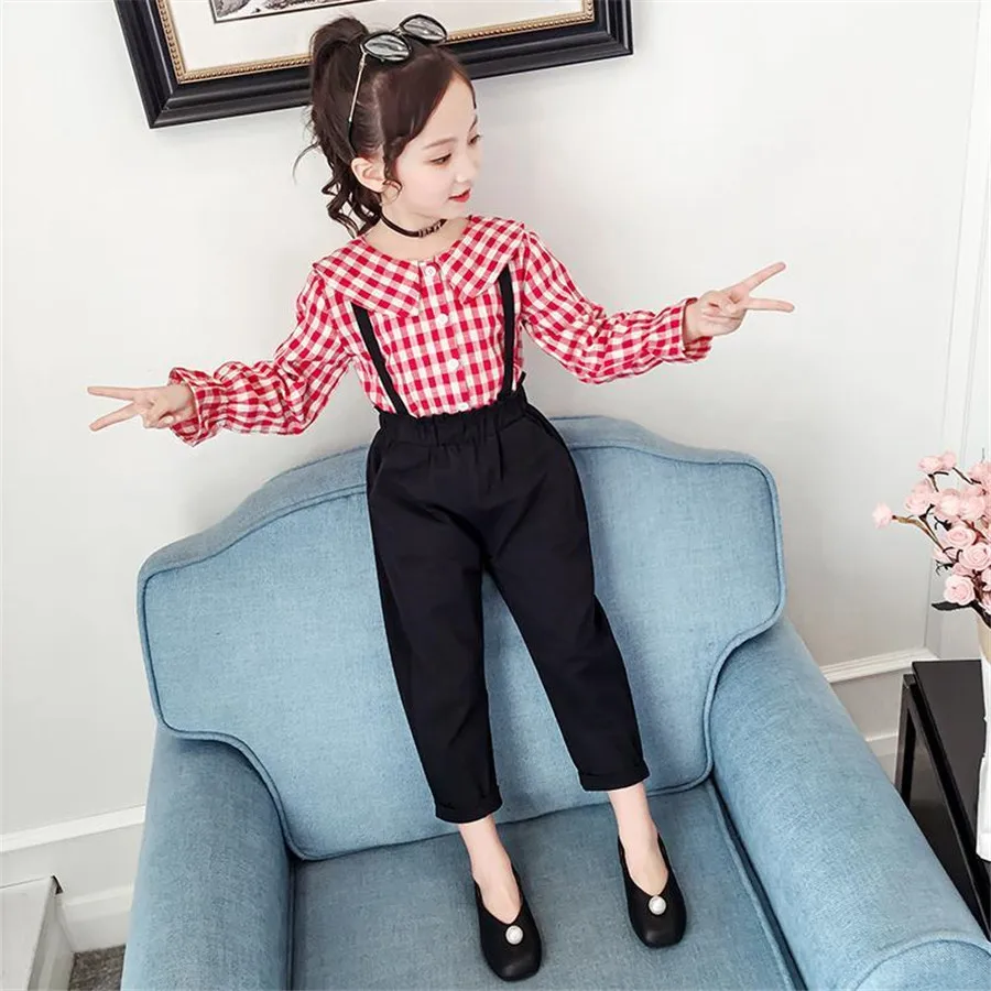 Комплект из 2 предметов футболка в клетку и комбинезон для девочек 6 8 12 лет |