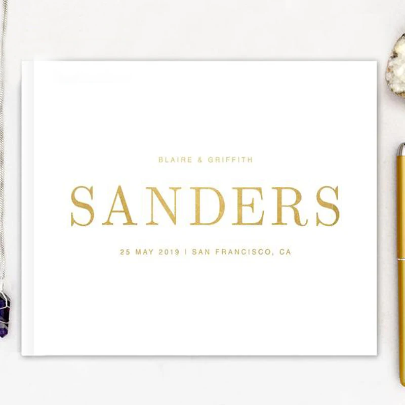 Белая Свадебная Гостевая книга на замену Золотая буква Персонализированная