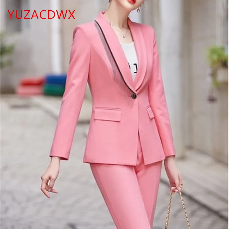 Pink Pant Suits Women Spring Autumn Business 2 Piece Pants Blazer Set Office Lady Work Formal Jacket Suit Female Plus Size 5XL enlarge