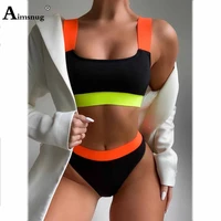 women bikini set 2021 patchwork strappy two pieces swimwear high waist swimsuits push up 2pcs outfits sexy femme clothing 2021