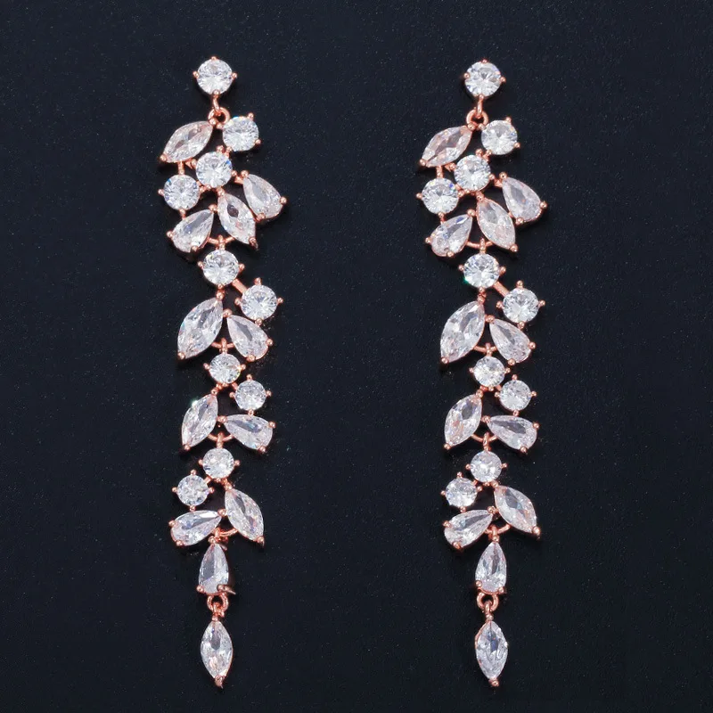 Rose Gold Wong Rain Luxury 925 Sterling Silver Created Moissanite Gemstone Drop Dangle Plant Tassel Earrings Fine Jewelry Wholesale - Цвет камня: Rose Gold