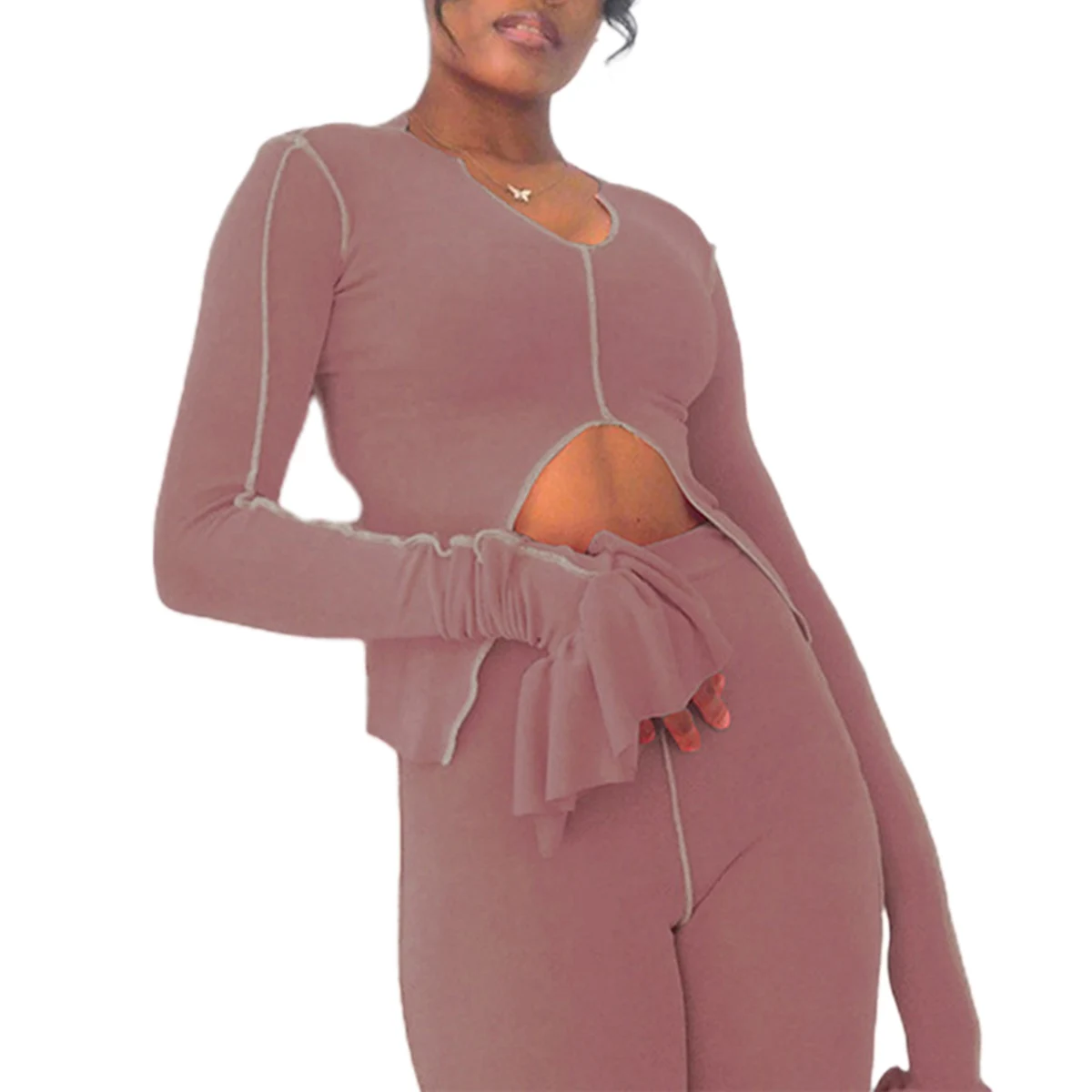 

2 Piece Set Flared Long Sleeve Crop Tops+ Pants Solid Color 2 Piece Sets Womens Outfits Woman Clothes Tracksuit Women Streetwear