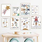 Алфавит с цифрами космическая Планета Звезда ракета детская настенная Картина на холсте скандинавский плакат и принты настенные картины декор детской комнаты