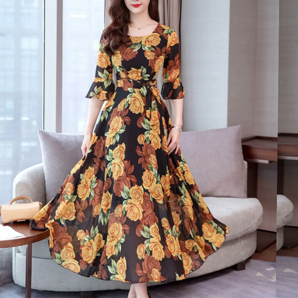 Женское длинное платье с цветочным принтом размера плюс вечерние платья