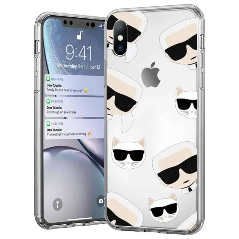 

Cartoon Letters Lagerfeld Brand Designer Phone Case Transparent Case For Iphone 6 6s 7 8 Plus XR X XS 11 12 Pro Max