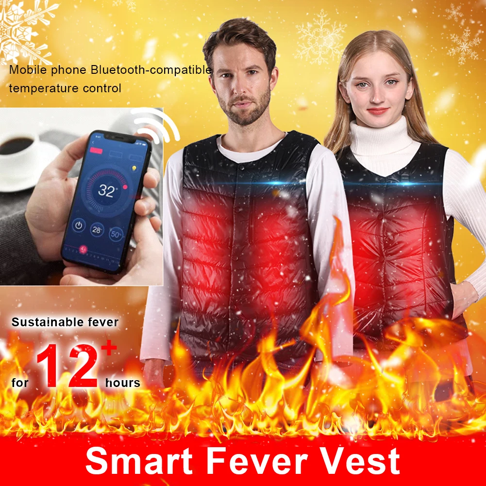 

Electric Heated Vest Jackets Smart USB Electric Heating APP Bluetooth Temperature Control Hiking Hunting Thermal Warmer Jacket