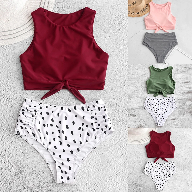 Новинка 2020 танкини для женщин кроп-топ с бантиком купальник высокой талией