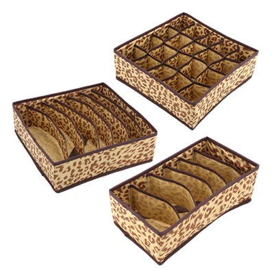 Leopard DINIWELL 3 шт./набор складной нетканый ящик для хранения домашнего нижнего белья для бюстгальтера, галстука, носков, контейнер, органайзеры, органайзер для ящика, шкафа - Цвет: Leopard