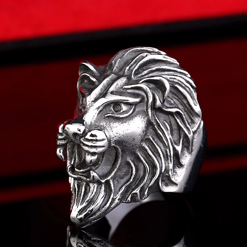 Lots Men's Fashion Stainless Steel Jewelry Cool Animal Lion Head Ring Punk Personality BR8 234 US Size|lion head ring|ring punkfashion rings |