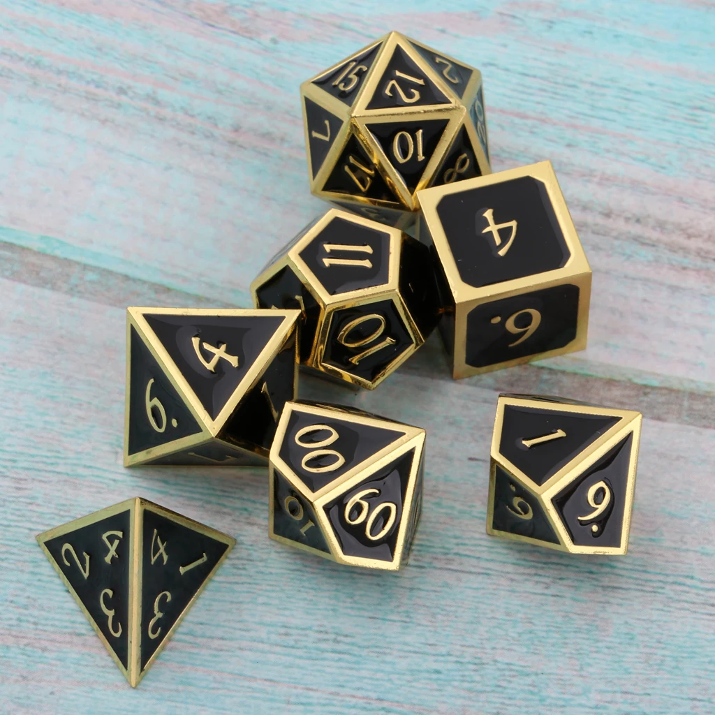 7 Pieces Alloy Metal Dice Polyhedral D20 D12 D10 D8 D6 D4 for Dungeons and | Спорт и развлечения