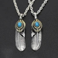 s925 sterling silver jewelry vintage thai silver personality hand turquoise eagle feather pendant