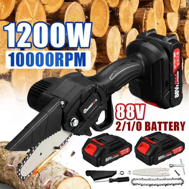 

88VF 1200W 4 Inch Mini Electric Chain Saw With Battery Woodworking Pruning Garden Tool Rechargeable Wood Cutter for Makita 18V