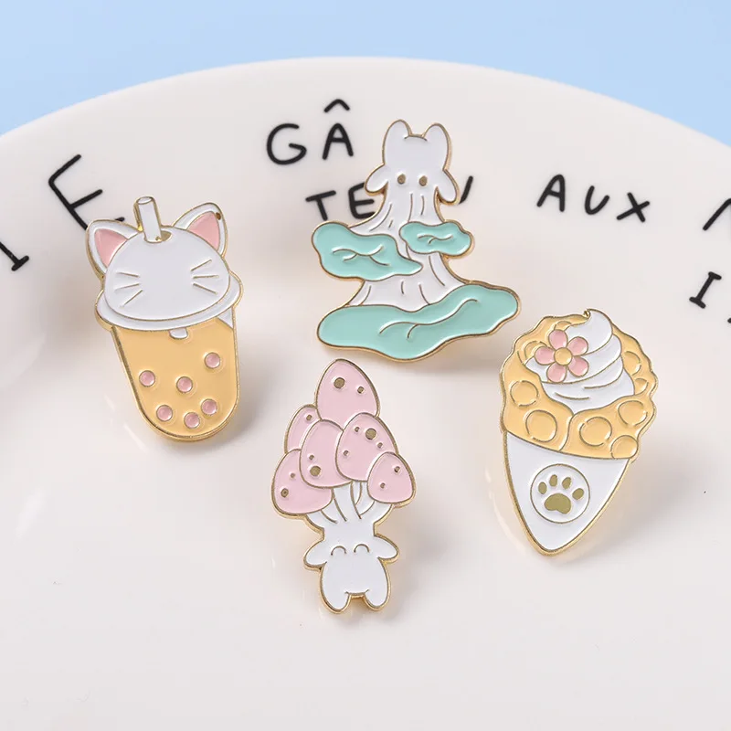Креативная модная брошь на лацкан с изображением милой кошки гриба масляной
