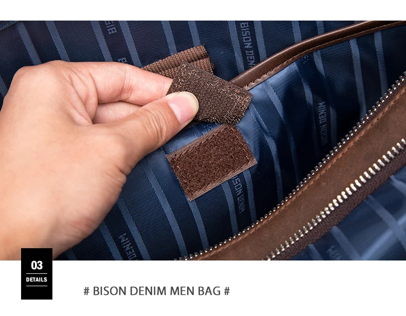 Бренд BISON DENIM, мужской портфель, сумка-портфель, Сумки из натуральной кожи, 14 дюймов, сумка для ноутбука, бизнес сумки через плечо, N2333-3