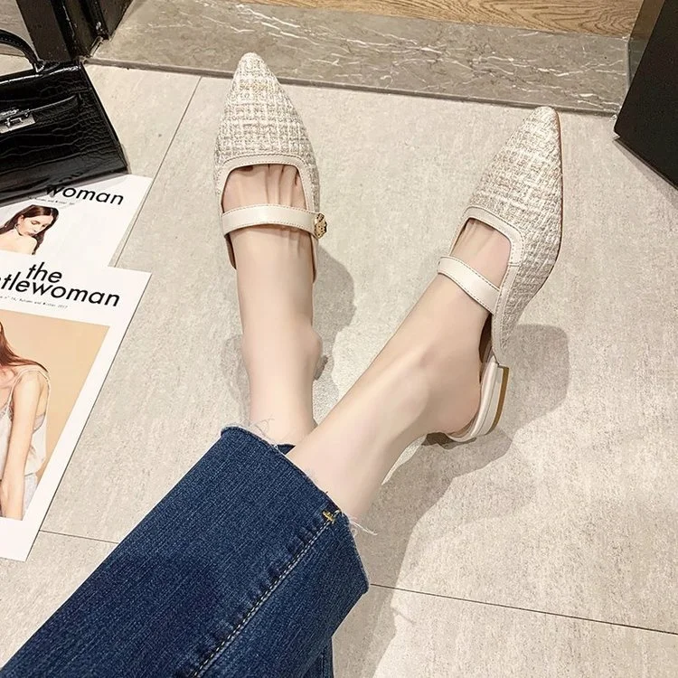 

Тапки женские с острым носком, полуприцеп, плоская подошва, крутые, летняя обувь