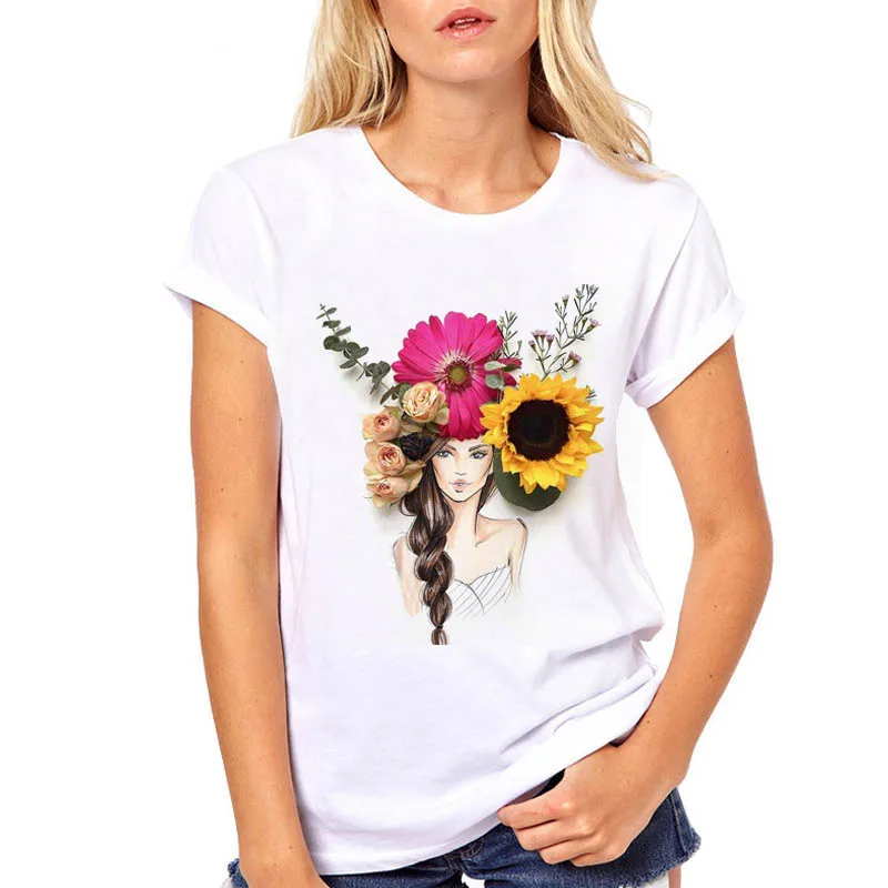 Женская футболка с принтом 3D цветок Милая коротким рукавом Harajuku женская Забавный