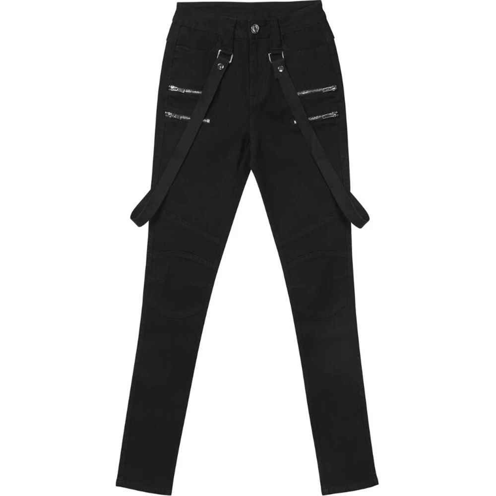 Женские брюки с высокой талией черные обтягивающие поясом уличная одежда