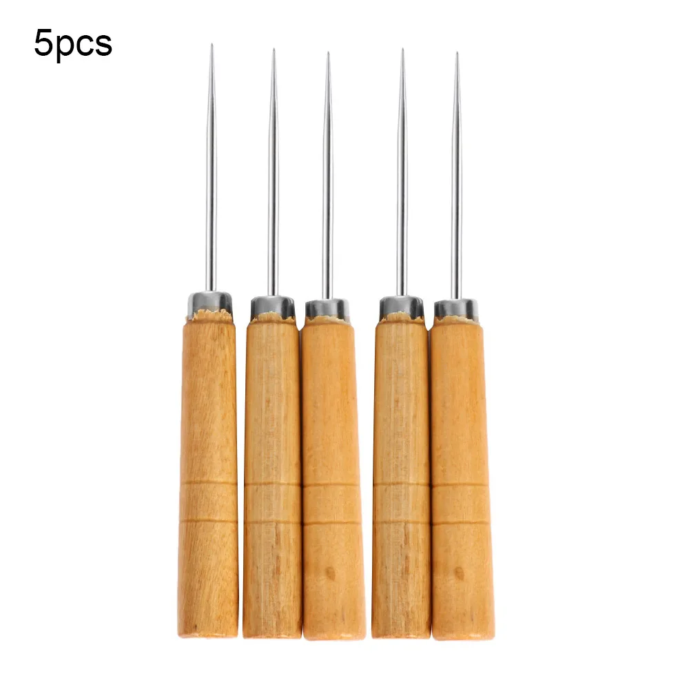 5PC Style4 1/3 шт деревянной ручкой Кожа Палатка швейных Шило Pin дырокол инструмент для ремонта ручной БРОШЮРОВЩИК Иглы Швейные аксессуары DIY ремесла - Цвет: 5PC Style4